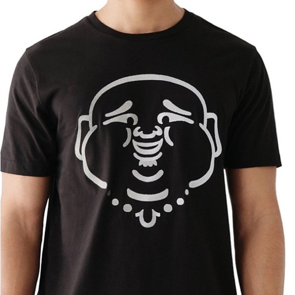 True Religion Ombre Face Short Sleeve Mens Blacj Graphic T-Shirt Sz. M
